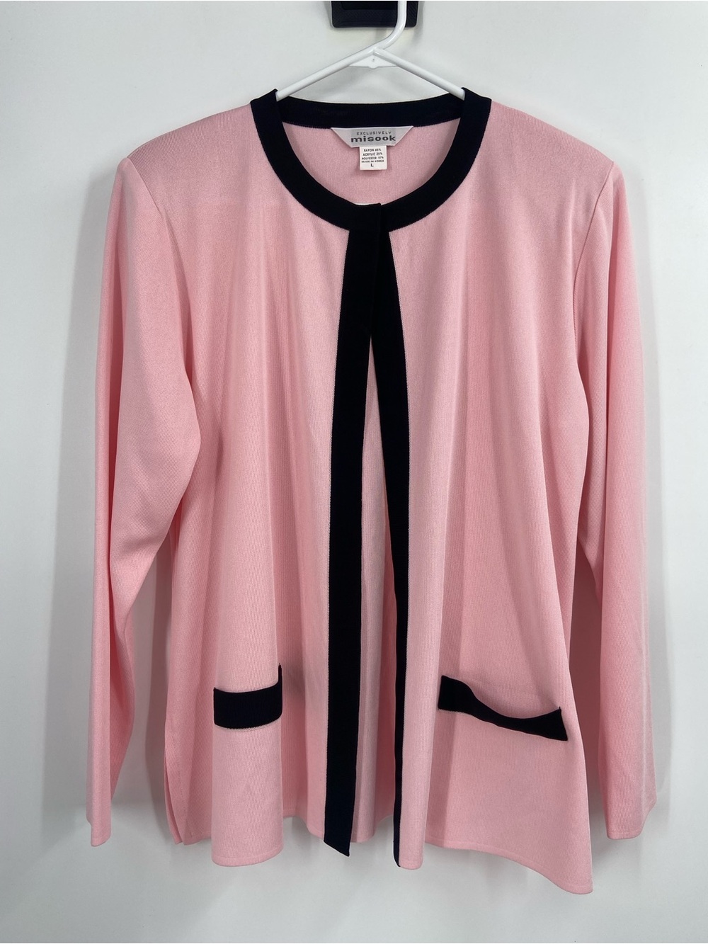 Exclusively Misook Cardigan Pink Black Trim Large